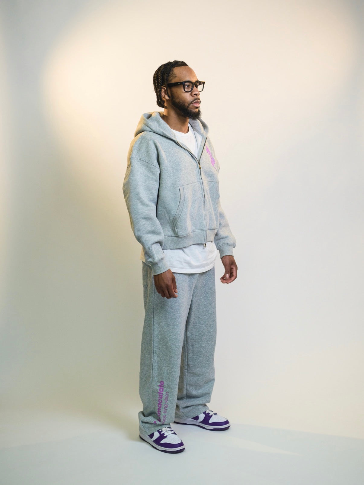 "LESS" Purple Boxy Hoodie